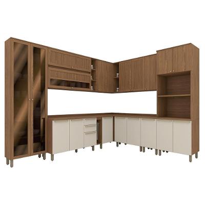Cozinha Modulada Requinte 12 Peças Com Cristaleira Nature/areia - Móveis Henn Nature/areia