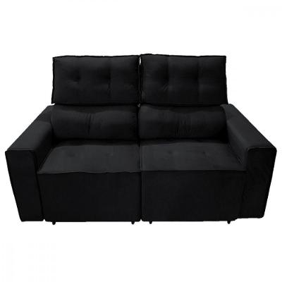 Sofá Para Sala Reclinavel Estofado Price 180cm Veludo Preto Preto