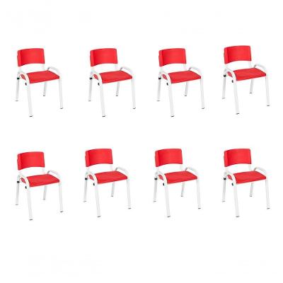 Kit 8 Cadeiras Infantil Iso, Escola, Base Branco- Vermelho