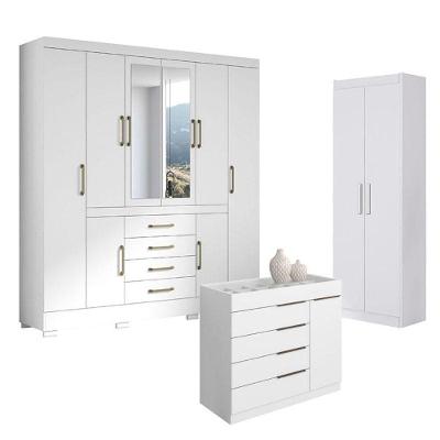 Guarda Roupa Casal Nápole 2045149 E Armário Multiuso 2000191 E Cômoda Sevilha Branco Brilho - Aramóveis
