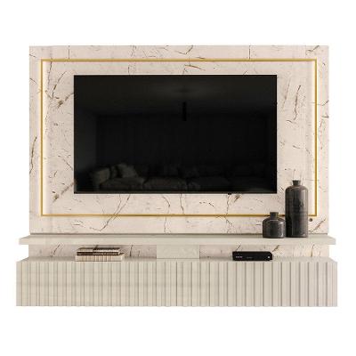 Painel Bancada Suspensa Para Tv 60 Polegadas Gaia - 7 Decor Calacata E Off White