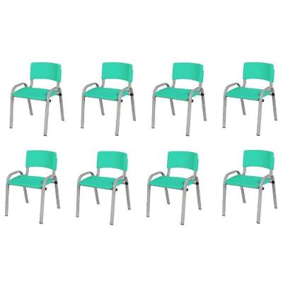 Kit 8 Cadeiras Infantil Iso, Escola, Base Cinza- Verde água