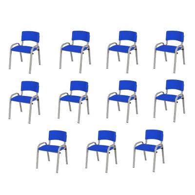Kit 11 Cadeiras Infantil Iso, Escola, Base Cinza-azul