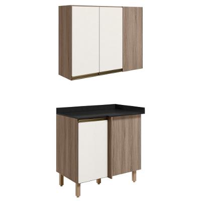 Armario E Balcao Canto Reto 89cm Mdf Kali Nicioli Carvalho Toq Off White Cetim