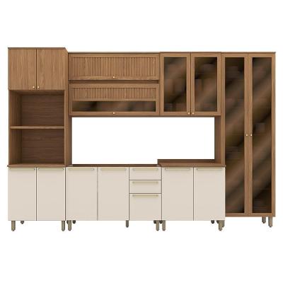 Cozinha Modulada Requinte 6 Peças Com Torre Quente 2 Fornos E Cristaleira Nature/areia - Móveis Henn Nature/areia