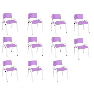 Kit 11 Cadeiras Infantil Iso, Escola, Base Branco Lilas