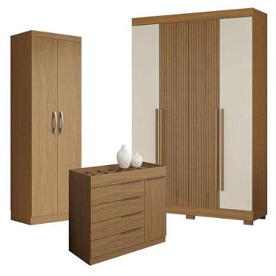 Guarda Roupa Casal 2030240 Atacama Areia Com Armário Multiuso 2000192 E Cômoda Sevilha Atacama - Aramóveis