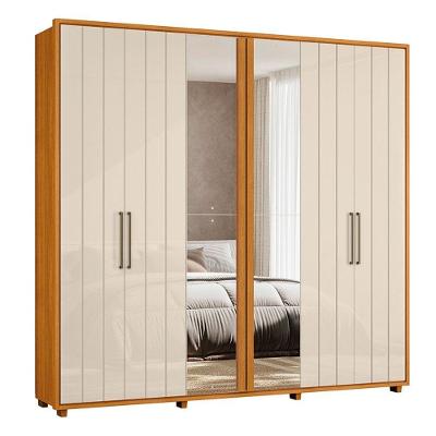 Guarda-roupa Casal Miró Ripado Com Escada 6 Portas 4 Gavetas 2 Portas C/ Espelho - 7 Decor Cinamomo E Off White