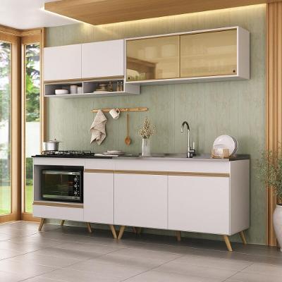 Armário De Cozinha Modulada Compacta 225cm Com Balcão Para Cooktop Veneza Multimóveis Mp2265 Branco/dourado