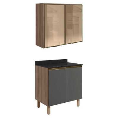 Armario Aereo Vidro Balcao 2p 80cm Mdf Kali Nicioli Carvalho Toq Chumbo