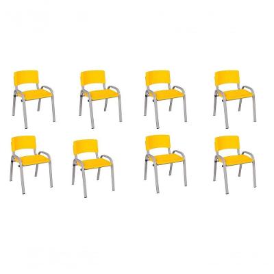 Kit 8 Cadeiras Infantil Iso, Escola, Base Cinza- Amarelo