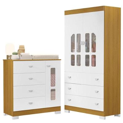 Guarda Roupa E Cômoda Infantil New Katatau Branco Acetinado Savana - Reller