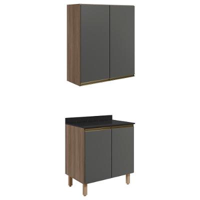 Armario Aereo Balcao 2 Portas 80cm Mdf Kali Nicioli Carvalho Toq Chumbo
