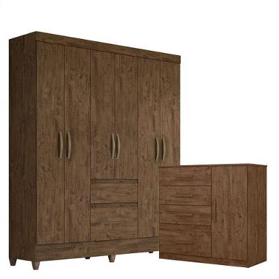 Guarda Roupa Casal New Cuba E Cômoda Venus Castanho Wood Flex- Moval
