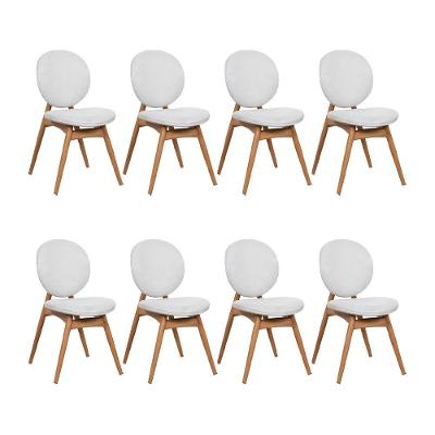 Kit 8 Cadeiras De Jantar Lotus Estrutura Aço Carbono Laminado Natural Com Estofado Linho Cru