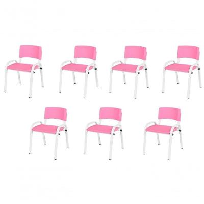 Kit 7 Cadeiras Infantil Iso, Escola, Base Branco- Rosa