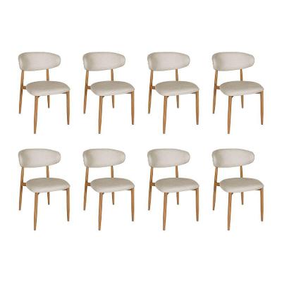 Kit 8 Cadeiras De Jantar Lucy Estrutura Aço Carbono Laminado Natural Com Estofado Linho Cru