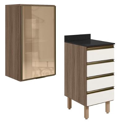 Armario Aereo Vidro Balcao 4g 40 Cm Mdf Kali Nicioli Carvalho Toq Off White Cetim