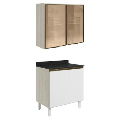 Armario Aereo Vidro Balcao 2p 80cm Mdf Kali Nicioli Bianco Toq Branco Uv