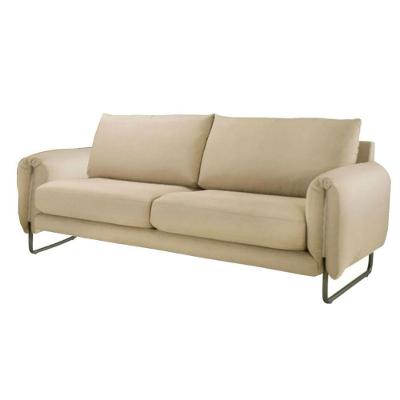 Sofá 3 Lugares Mh-4205 Herval 203 Cm (larg) Madeira Maciça Estofado Bege Base Laca Fosca Grafite