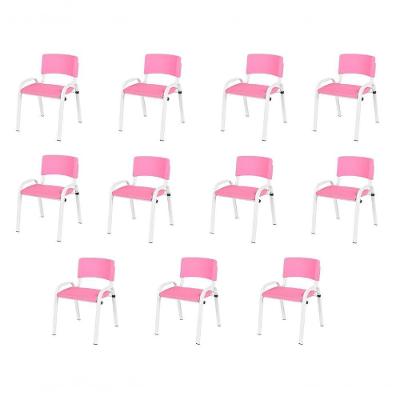 Kit 11 Cadeiras Infantil Iso, Escola, Base Branco Rosa