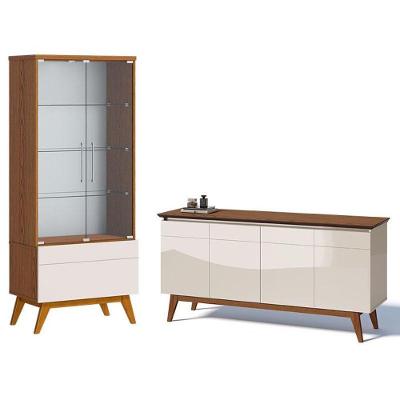 Aparador Para Sala Buffet 1.6 E Cristaleira Classic Off White Freijó - Imcal