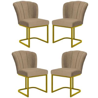 Kit 4 Cadeira Poltrona Flor Pés Metal Dourado Mesa Jantar Cozinha Capuccino