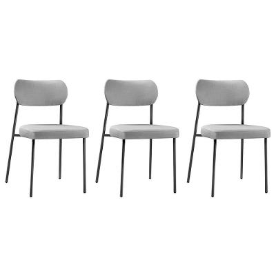 Conjunto 3 Cadeiras Lavínia Linho Cinza/aço Preto - Salaone Linho Cinza/aço Preto