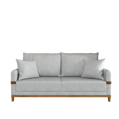Sofá 3 Lugares 2m Living Com Almofadas Pés Madeira Linho Kazu Bex's Cinza