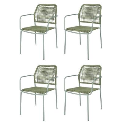 Kit 4 Cadeiras Com Braços Empilhável Copacabana Fratini Aço Carbono Verde Trama Corda Náutica Verde