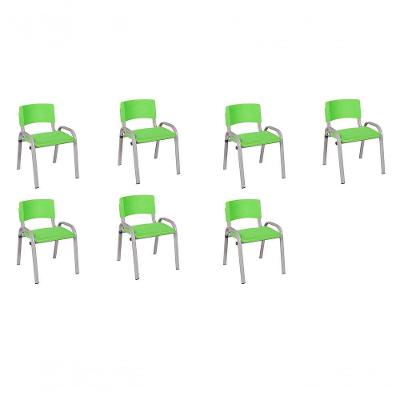 Kit 7 Cadeiras Infantil Iso, Escola, Base Cinza- Verde Claro
