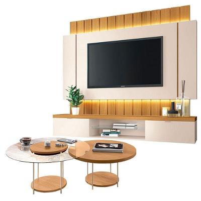 Home Suspenso Illusion 1.8 Cinamomo Off White E Kit Mesa De Centro Sky Cinamomo- Hb Móveis