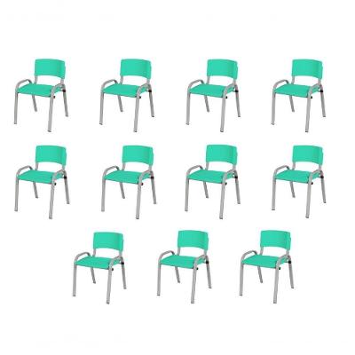 Kit 11 Cadeiras Infantil Iso, Escola, Base Cinza-verde água