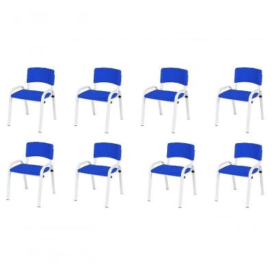 Kit 8 Cadeiras Infantil Iso, Escola, Base Branco- Azul
