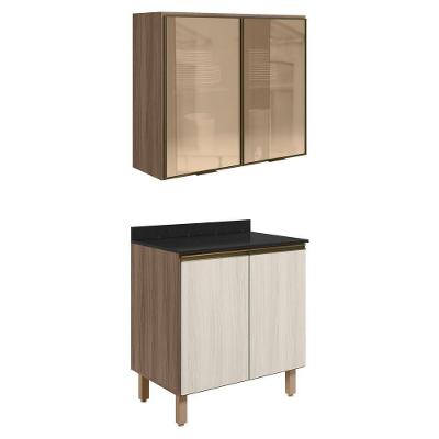 Armario Aereo Vidro Balcao 2p 80cm Mdf Kali Nicioli Carvalho Toq Bianco Toq