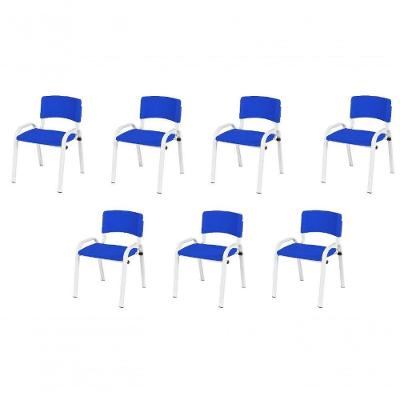 Kit 7 Cadeiras Infantil Iso, Escola, Base Branco- Azul