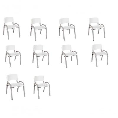 Kit 10 Cadeiras Infantil Iso, Escola, Base Cinza Branco