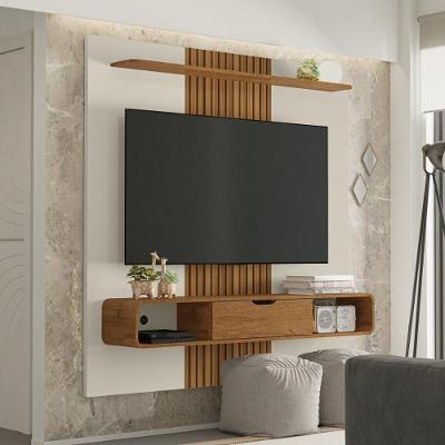Painel Para Tv Até 65 Polegadas Com 1 Porta Basculante E Nichos Multimóveis Cr45287 Off White/naturalle/ripado