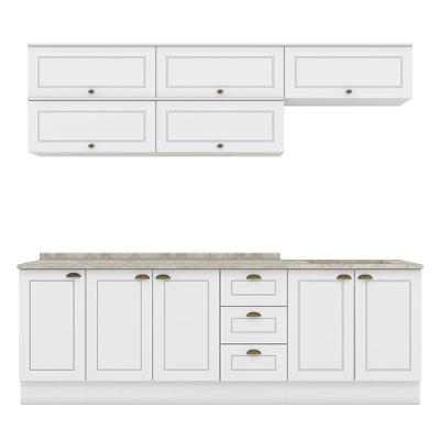 Cozinha Modulada Americana 8 Peças Balcão 120cm Branco/calcare Com Tampo - Móveis Henn Branco/calcare