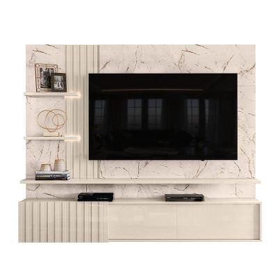 Painel Bancada Suspensa Para Tv 60 Polegadas Atena - 7 Decor Calacata E Off White