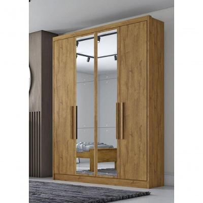 Guarda Roupa Solteiro Com Espelho 4 Portas 3 Gavetas - Moderni -cumaru - Móveis Novo Horizonte
