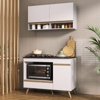 Armário De Cozinha Modulada Compacta 105cm Com Balcão Para Cooktop Veneza Multimóveis Mp2260 Branco/dourado