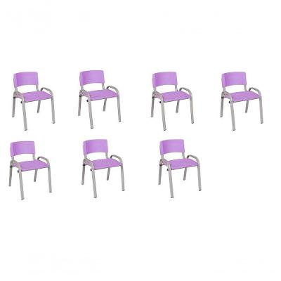 Kit 7 Cadeiras Infantil Iso, Escola, Base Cinza- Lilas