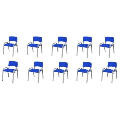Kit 10 Cadeiras Infantil Iso, Escola, Base Cinza- Azul