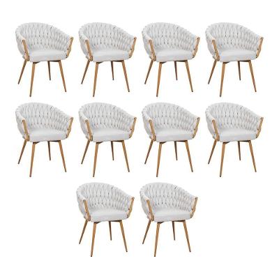 Kit 10 Cadeira De Aproximação Eloá Estrutura Aço Carbono Laminado Natural Com Estofado Linho Cru