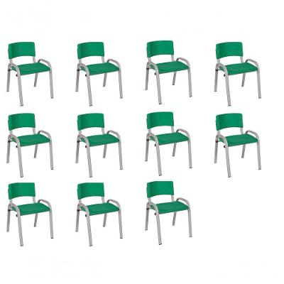 Kit 11 Cadeiras Infantil Iso, Escola, Base Cinza-verde Escuro