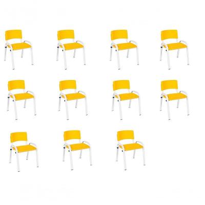 Kit 11 Cadeiras Infantil Iso, Escola, Base Branco- Amarelo