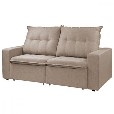 Sofá Para Sala Reclinavel Estofado Berlim 200cm Veludo Creme Bege