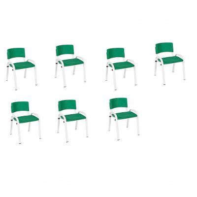 Kit 7 Cadeiras Infantil Iso, Escola, Base Branco- Verde Escuro