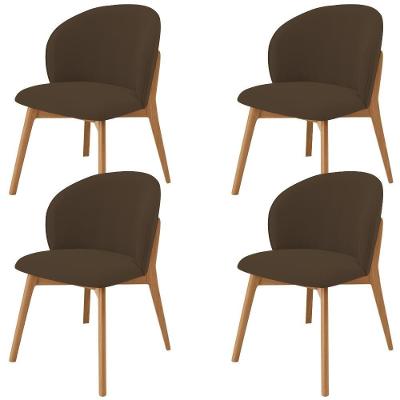 Kit 04 Cadeiras De Jantar E Estar Living Estofada Mia L02 Suede Marrom - Lyam Decor